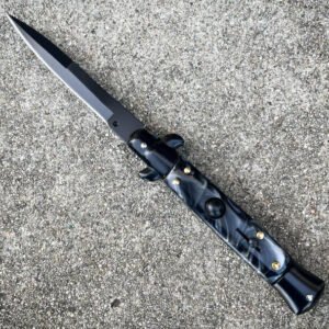 svart italiensk stilettomkopplare fickkniv Black Pearl