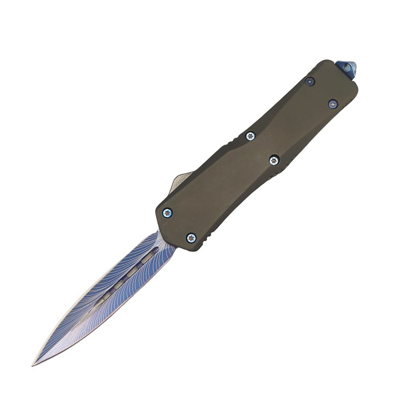Blue feather blade OTF knife